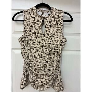 White House Black Market Sleeveless Polka Dot Blouse S Keyhole Neck